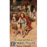 A mid 20th Century rectangular advertising tin pictorial show card for Grape-Nuts cereal, 'To school