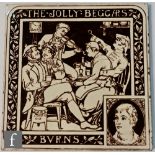 A John Moyr Smith for Minton Hollins & Co 8 inch tile decorated with an underglaze brown block print