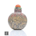 A Chinese 19th Century Jasper Quartz 'Pebble' snuff bottle, the polished stone bottle with grey, red