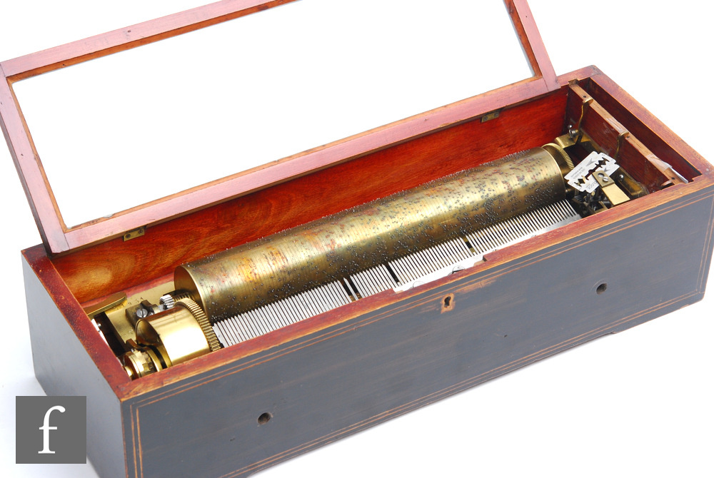 A Lecoultre Freres musical box serial no 31931, no tune card, cylinder 28cm in line inlaid - Image 2 of 2