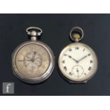 A late 19th Century hallmarked silver pair cased pocket watch, gilt Roman numerals to a silvered