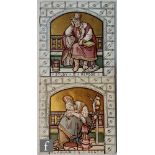 Two 8in Minton Hollins tiles titled Labour and Rest and Study and Repose, both hand painted with