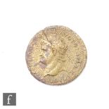 Roman - Nero Lugdunum sesterstius, facing left, reverse with Roma seated left on cuirass holding