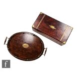 A 19th Century brass banded and cornered mahogany writing slope, fitted interior, width 50cm, and an