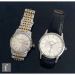 Two stainless steel Dreyfuss & Co quartz wrist watches, each with batons to a silvered circular