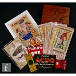 A collection of assorted advertising wares comprising a Fry's Cocoa Malted Cocoa wooden box, an Avon