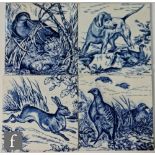 Four Wedgwood 6 inch tiles from the Game series, pattern 291 comprising Surprised Dog and Grouse,