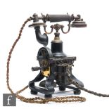 An early 20th Century Ericsson style skeleton telephone No 28, brass, hand crank operation on