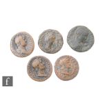 Roman - Five Dupondii to include Hadrian galley to reverse, Elagabalus, Nero. (5)