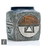 A Troika Pottery marmalade pot decorated by Louise Jinks with incised and painted abstract
