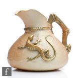 An early 20th Century Royal Worcester shape 1714 jug, the bag shaped body with basket weave