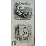 Two William Wise for Minton 6 inch tiles from the Rustic Figures series, both black on white. (2)