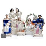Five assorted late 19th Century Staffordshire flatbacks to include the young Queen Victoria and