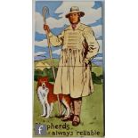 A Craven Dunnill two tile 6 inch panel Bruff's patent tile panel decorated with a shepherd and