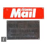 A brass Norwich Union Insurance plate sign ?Agency Norwich Union Fire Insurance Society Ltd