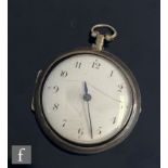 A George III hallmarked silver pair cased verge pocket watch, Arabic numerals to a white enamelled
