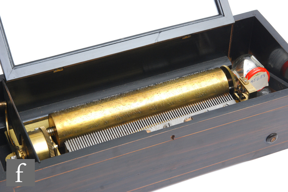 A musical box serial no 48688, lacking tune card, cylinder 28cm, in line inlaid rosewood case - Image 2 of 2