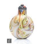 A Chinese opaque glass bottle, the white glass bottle with magenta, yellow and orange swirling