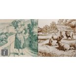 Two William Wise for Minton 6 inch sepia tiles, one from the Animals of the Farm series depicting