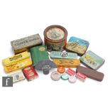 A collection of tins to include motoring, Lucas Masklite stand, silicone car polish advertising