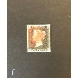 An 1840 1d black, BC, four margins with red Maltese Cross cancel.