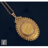An Edward VII full sovereign dated 1905 loose mounted to a 9ct pendant and suspended from a 9ct