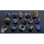 Fifteen assorted silver stone set, enamelled and other rings total weight 53g, various styles, dates