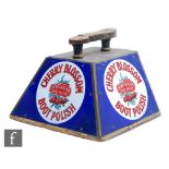 An early 20th Century Cherry Blossom Boot Polish shoe shine box, with three pictorial enamel