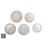Charles II to George III - Shillings 1663, 1787, 1787, and sixpences 1758 and 1787. (5)