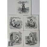 Five William Wise for Minton 6 inch tiles from the Rustic Figures series, pattern 57, each black