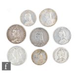 Victoria - Crowns 1889, 1891, 1896, two halfcrowns 1887, and three florins 1887, 1888 and 1890. (8)