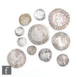 Elizabeth I - Two shillings, sixpences 1562 and 1572, two half groats, a threepence 1568, three