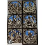 Six John Moyr Smith for Minton 6 inch tiles from the Tennyson's Idylls of the King series, pattern