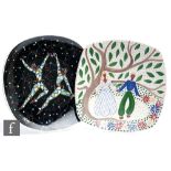 A mid 20th Century Norwegian square dish decorated with a lady and gentleman holding hands in a