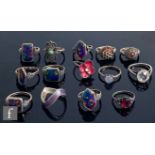 Fifteen assorted silver stone set, enamelled and other rings, total weight 53g, various styles,