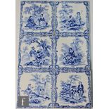 Six Minton 6 inch tiles from the Watteau series, pattern no. 12 each in blue and white. (6)