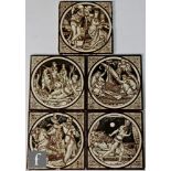 Five John Moyr Smith for Minton 6 inch tiles from the Tennyson's Idylls of the King series,