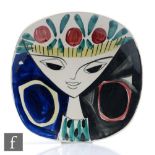 A mid 20th Century Norwegian Stavangerflint  rounded square dish decorated with a hand painted