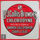 A square wall mounted advertising enamel sign for Dr. J. Collis Brownes, white lettering with a