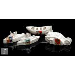 Four pieces of early 20th Century crested china comprising a rowing boat for the City of