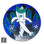 A 1920s Claude Levy for Primavera Art Deco wall plate decorated with a Pierrot clown with a green