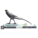 A 20th Century Art Deco style cold painted bronzed spelter figure of a strutting pheasant, after