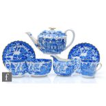 An early 20th Century Spode tea for two decorated in a transfer applied Willow pattern over the