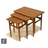A nest of three 1960s Danish teak occasional tables designed by Kai Kristiansen, rectangular form