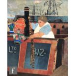 FREDA WORKMAN (LATE 20TH CENTURY) - 'The Barge Wife', collage, signed and inscribed on label
