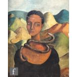 MODERN BRITISH SCHOOL (MID 20TH CENTURY) - Woman with snake, oil on canvas, signed with initials '