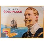 A Will’s post 1950s Gold Flake pictorial sign depicting Sir Francis Drake and a seascape, 38cm x