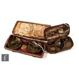 An early 19th century leather cased set of brass pan scales by J Bead Aldergate London, original