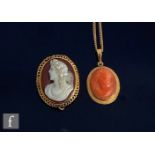 A 19th Century carved hardstone cameo, head and shoulder profile of a classical woman to a gold