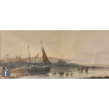 JOHN CUTHBERT SALMON (1844-1917) - A coastal landscape with beached fishing boat, watercolour,